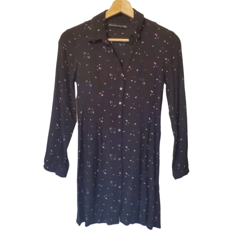 Black floral button through mini dress